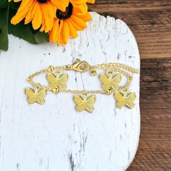 2 LEFT! Bohemian Gold Butterfly Charms Anklet Bracelet - Picture 4 of 5